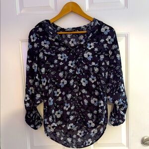 LOFT Black and White Floral Blouse